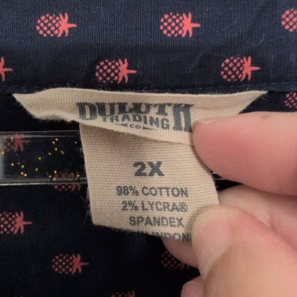 Duluth Trading Co Pineapple Shirt Womens Size 2X Blue Red Cotton Stretch Button - Picture 4 of 8